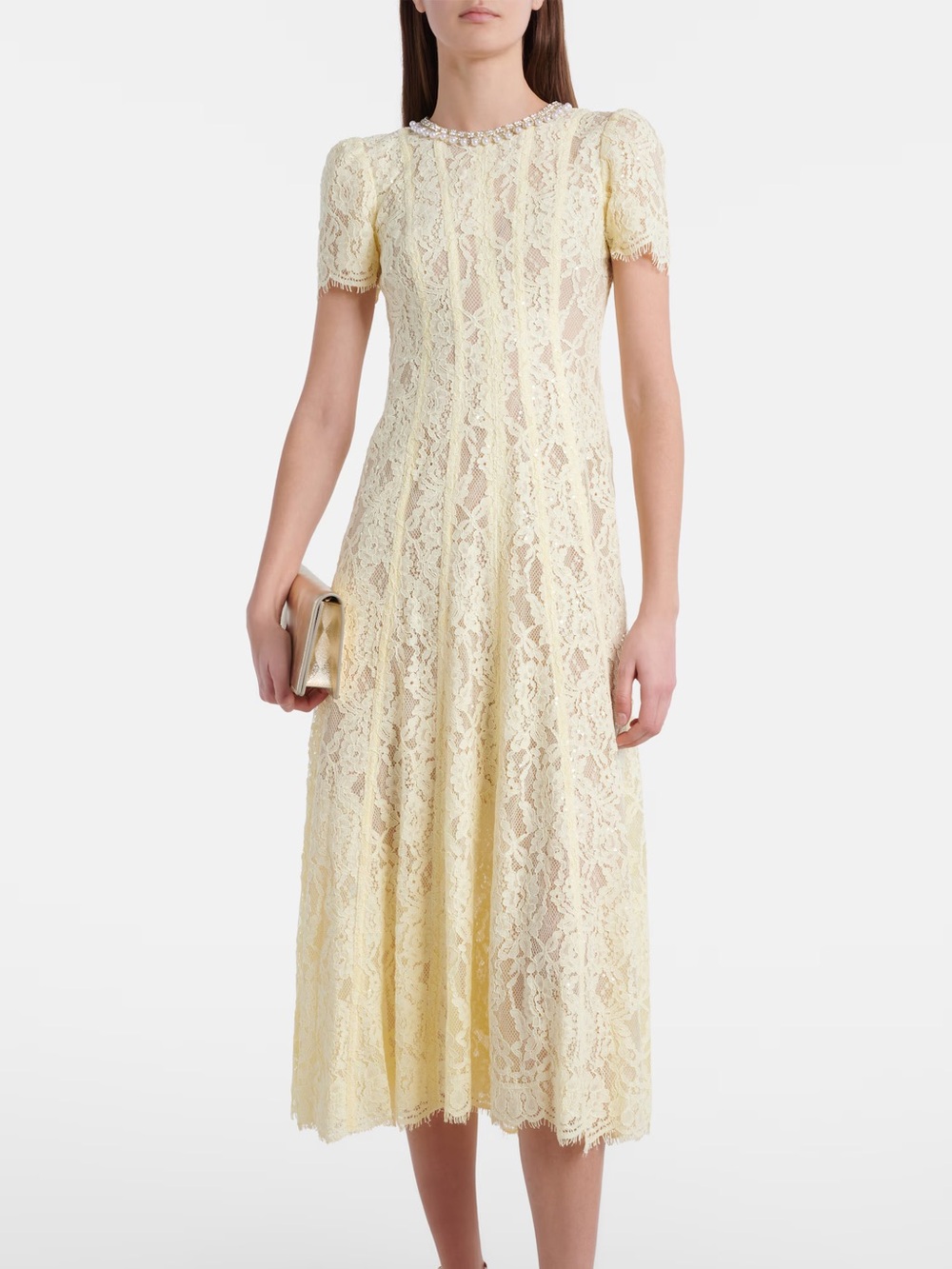 NWOT Self-Portrait YELLOW LACE EMBELLISHED MIDI DRESS - Picture 4 of 13